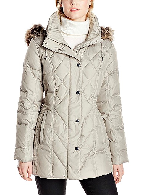 M&S&W Womens Solid Fur Collar Full Zip Ultralight Packable Long Puffer Down Coat