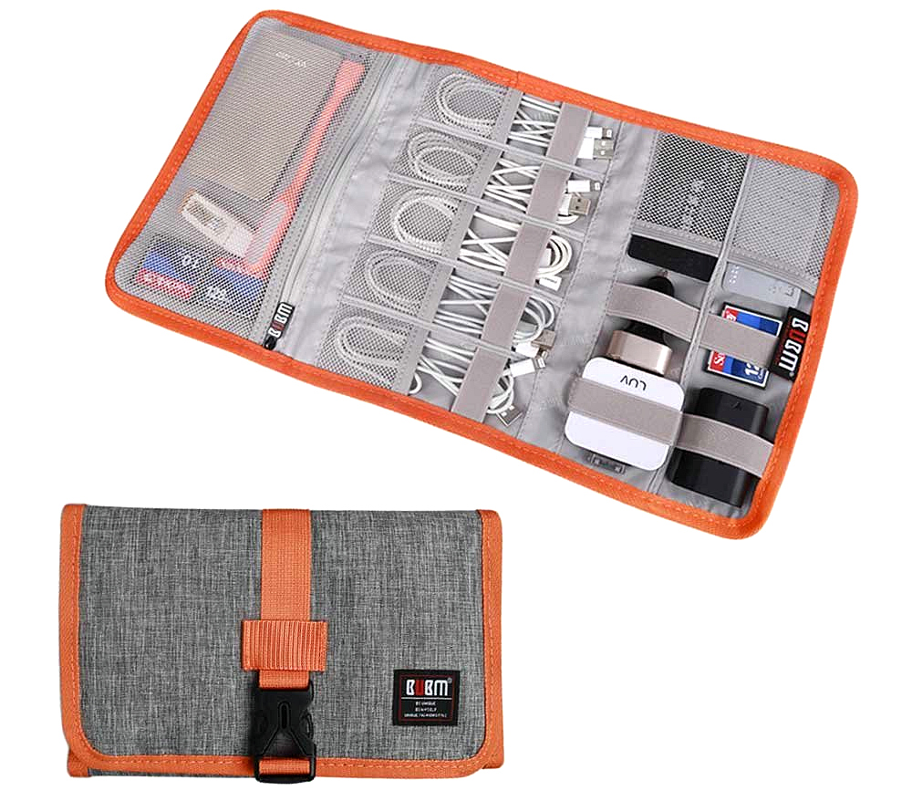 Flush Drives Cables and Chargers Three Layer Travel Organizer and Electronic Organizers for Tablet Grey and Bright Orange 