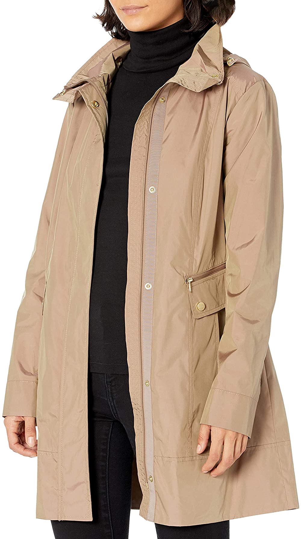 New Womens Hooded Glossy Fashion Lightweight Rain Mac Jacket Coat 