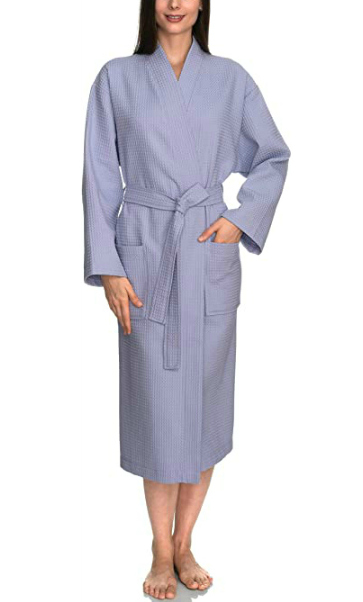 Foucome Men S Waffle Weave Kimono Robe Cotton Spa Bathrobe Lightweight Soft Knee Length Sleepwear Light Purple At Amazon Women S Clothing Store