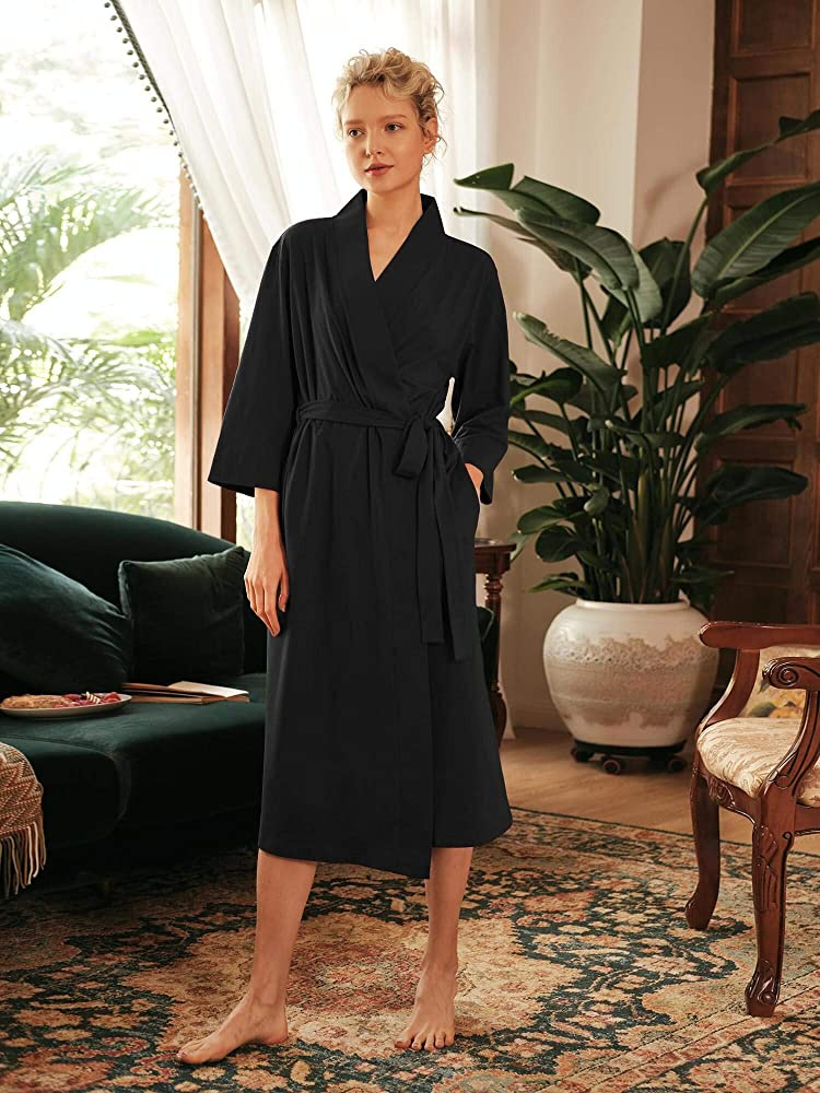 Andongnywell Women's Soft Kimono Robes Cotton Lightweight Short Bathrobes V-Neck Sleepwear Loungewear Nightshirt
