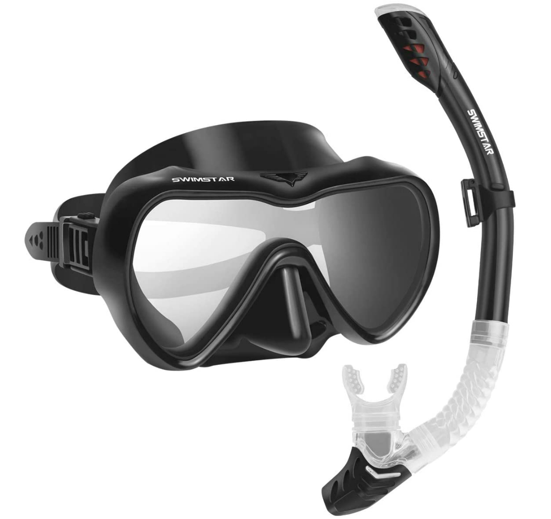 Grist CC Snorkel Set with,Tempered glass and Full-dry Top Snorkel,Anti-fog Diving Mask Panoramic Scuba Mask with 