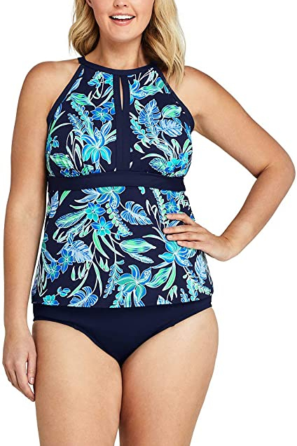 Two Piece Tankini Swimsuit for Women High Waist High Neck Halter Tummy Control Modest Swimwear with Shorts Tank Top 