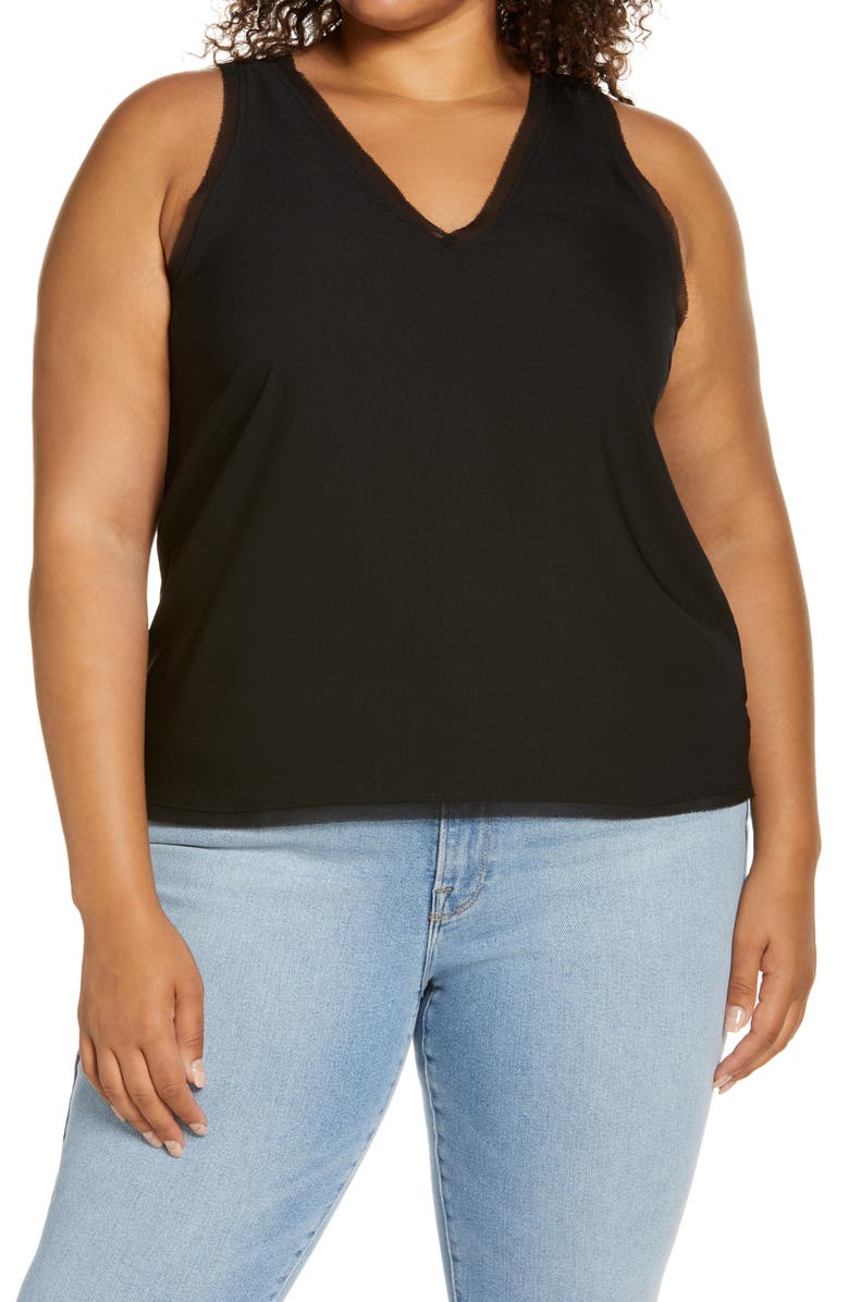 USA Women Scoop Neck Sleeveless Tank High Low Hem Long Tunic Top Sheer Shirt