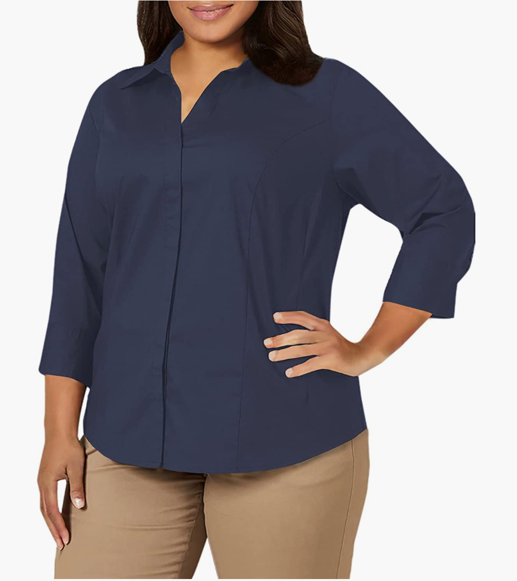 Women's Plus-Size Non-Iron Tunic  How to roll sleeves, Tunics online, Plus  size women