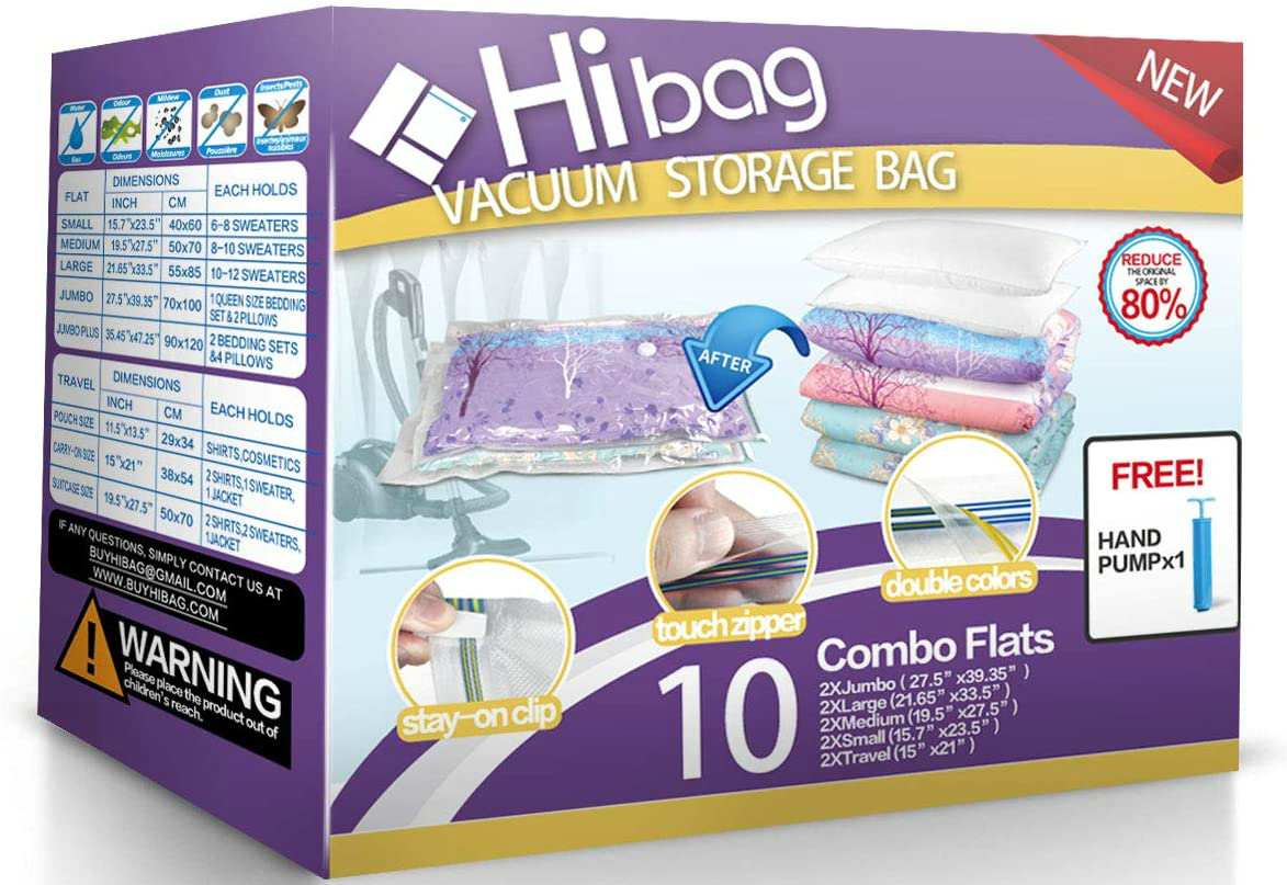 700x500mm Pack of 8 Medium Travel Vacuum Storage Bags for Clothes 