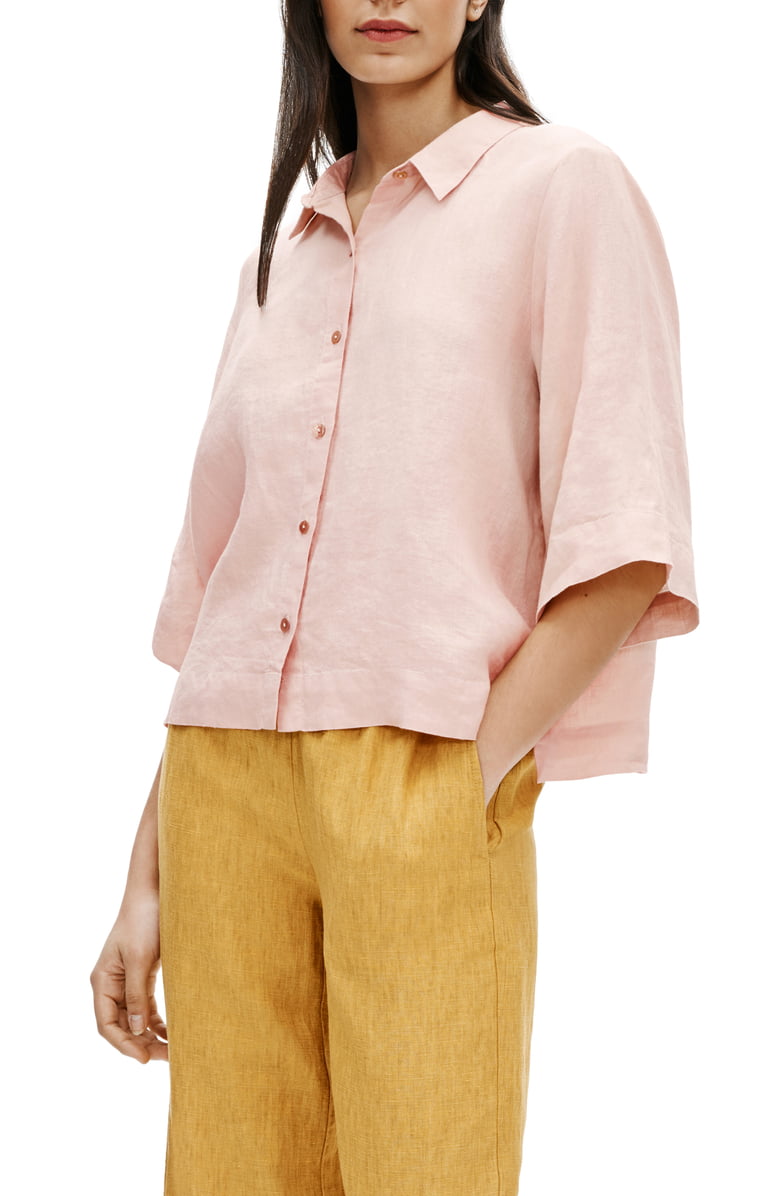 Cotton Linen Shirts for Women Summer Comfy Lightweight Casual Tops 3/4 Sleeve Button Tees Shirts 