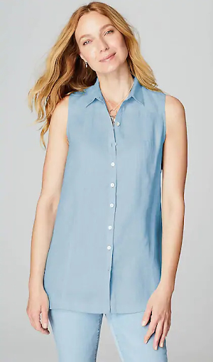 sleeveless white button up shirt womens