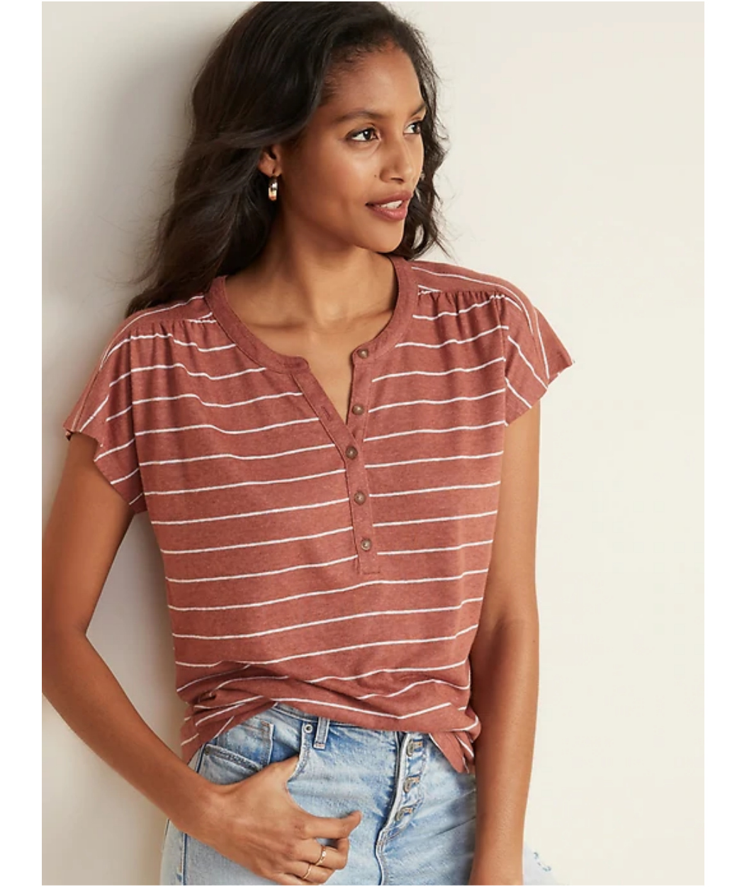 Women's Stripe Long Sleeve Shirt Plus Size V Neck Cotton Linen Blouse Vintage Loose Fit Casual Button Down Tops