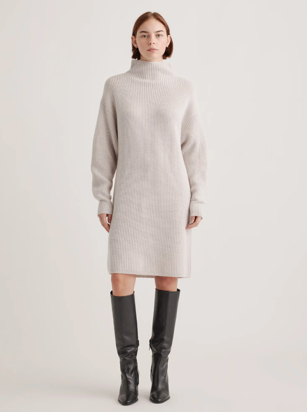 Autumn Winter Women's 100% Merino Wool Dress Solid Color Knit O