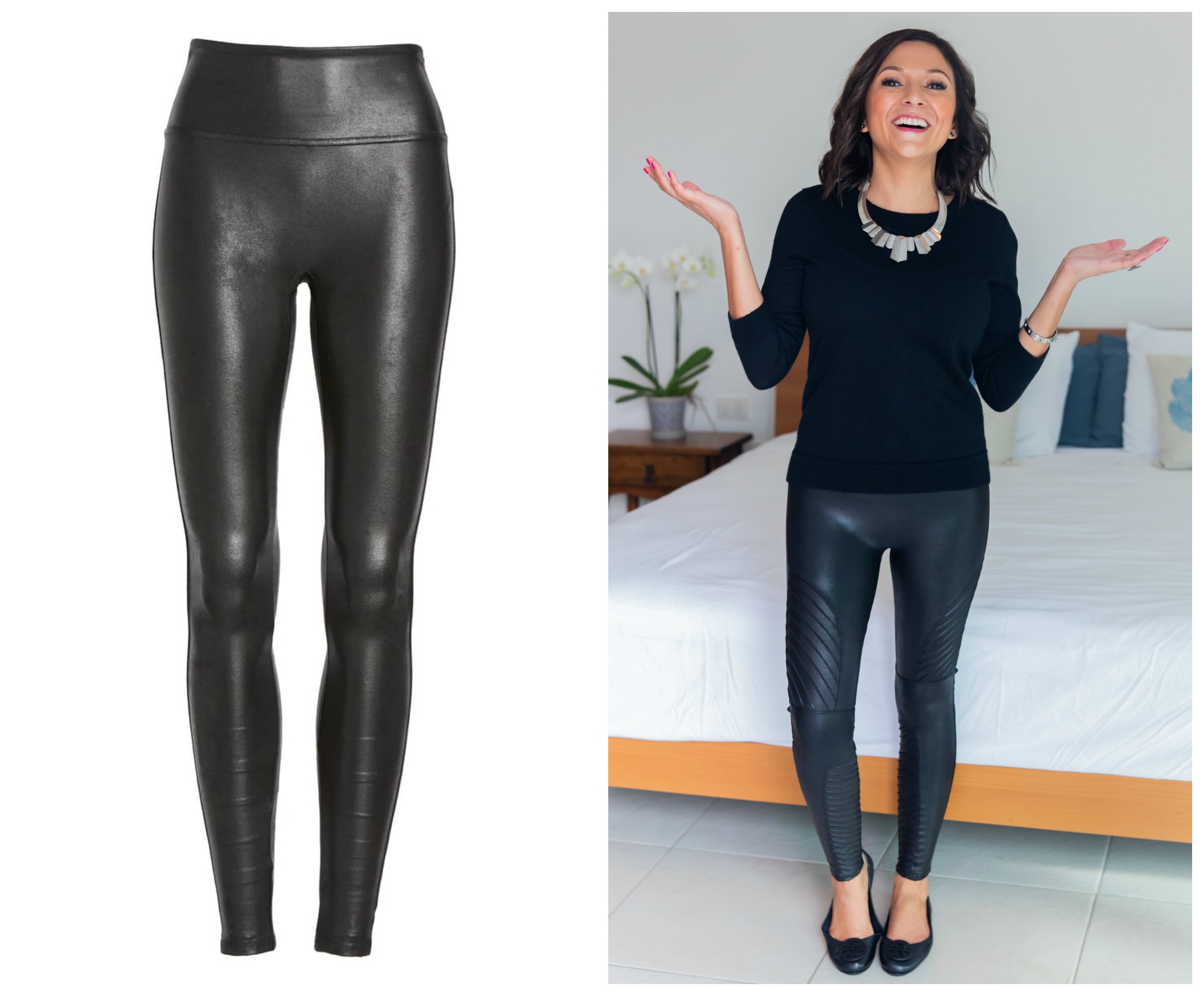 NEW SPANX Faux Leather Leggings Petite Size:M