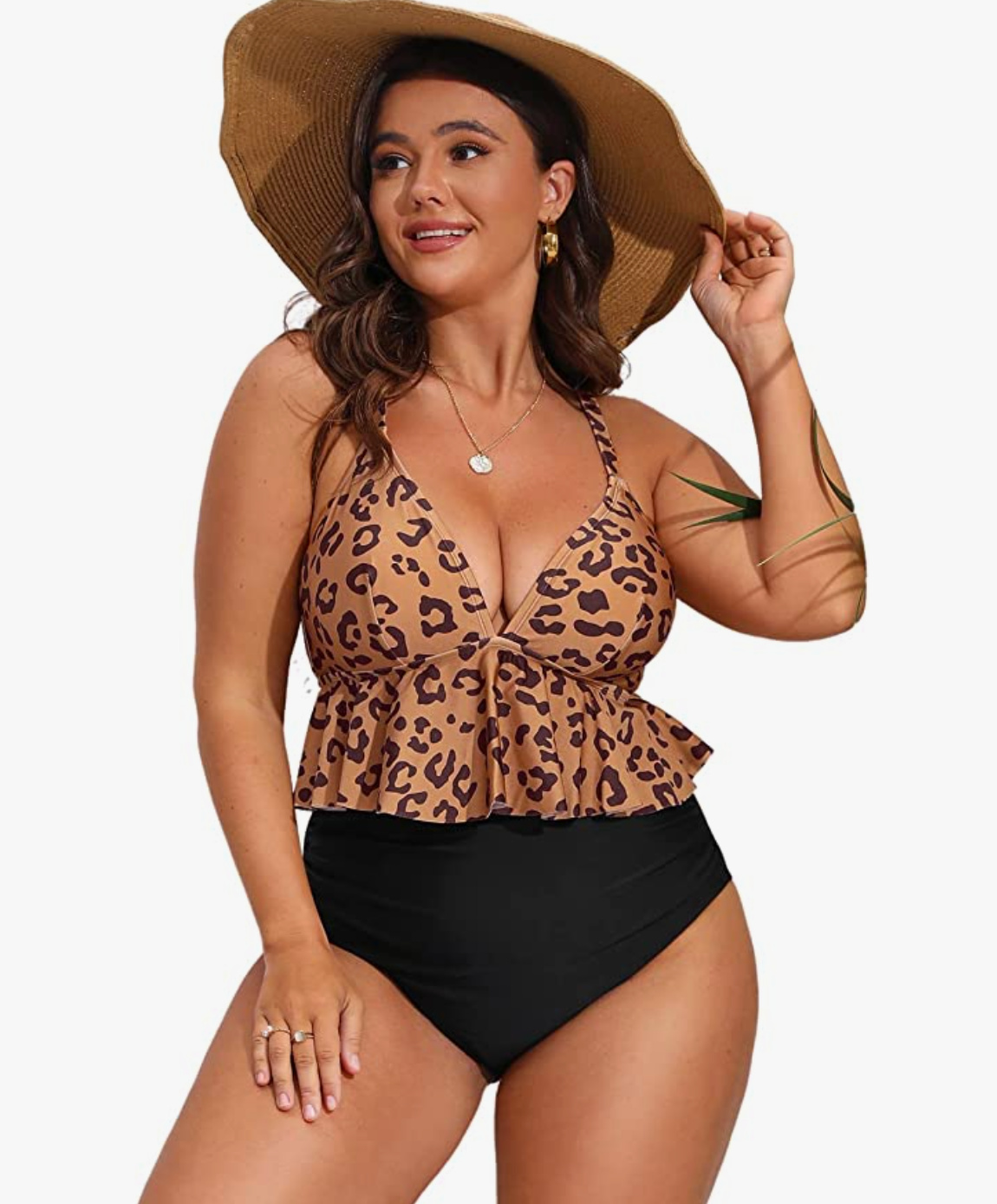  Womens High Waisted Bathing Suits Flounce Halter Tank Top  Bikini Bottoms Tummy Control Modest Swimwear Two Piece Swimsuits Tankini  Leopard XS : Clothing, Shoes & Jewelry