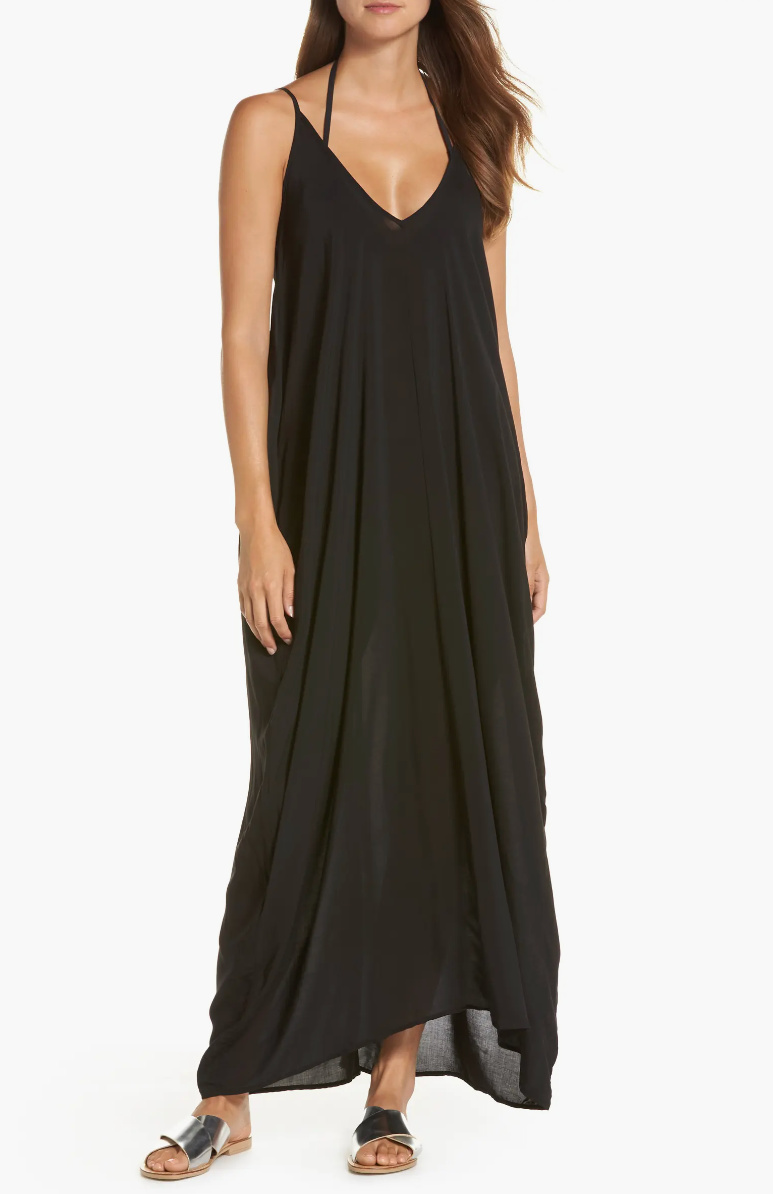 Quince Black Organic Cotton Tiered Maxi Dress sz XL Womens Pockets Poplin  Fabric