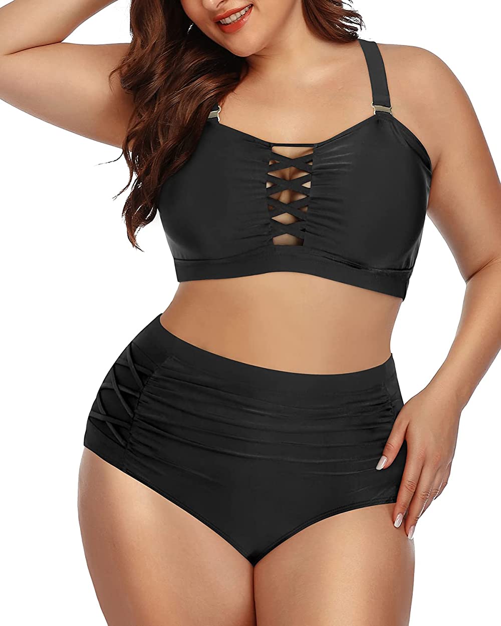 Yonique Womens Plus Size Halter Bikini Swimsuits High Waisted Swimwear Tummy Control Two Piece Bathing Suits