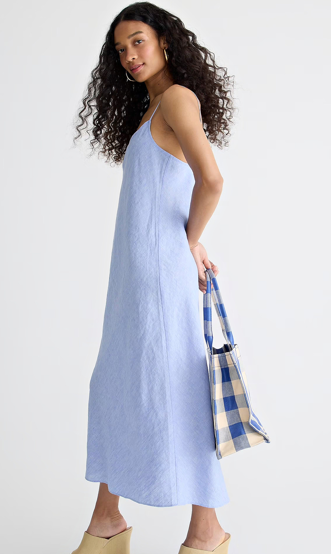 Soft Linen Slip Dress for Women Midi Camisole Dress With
