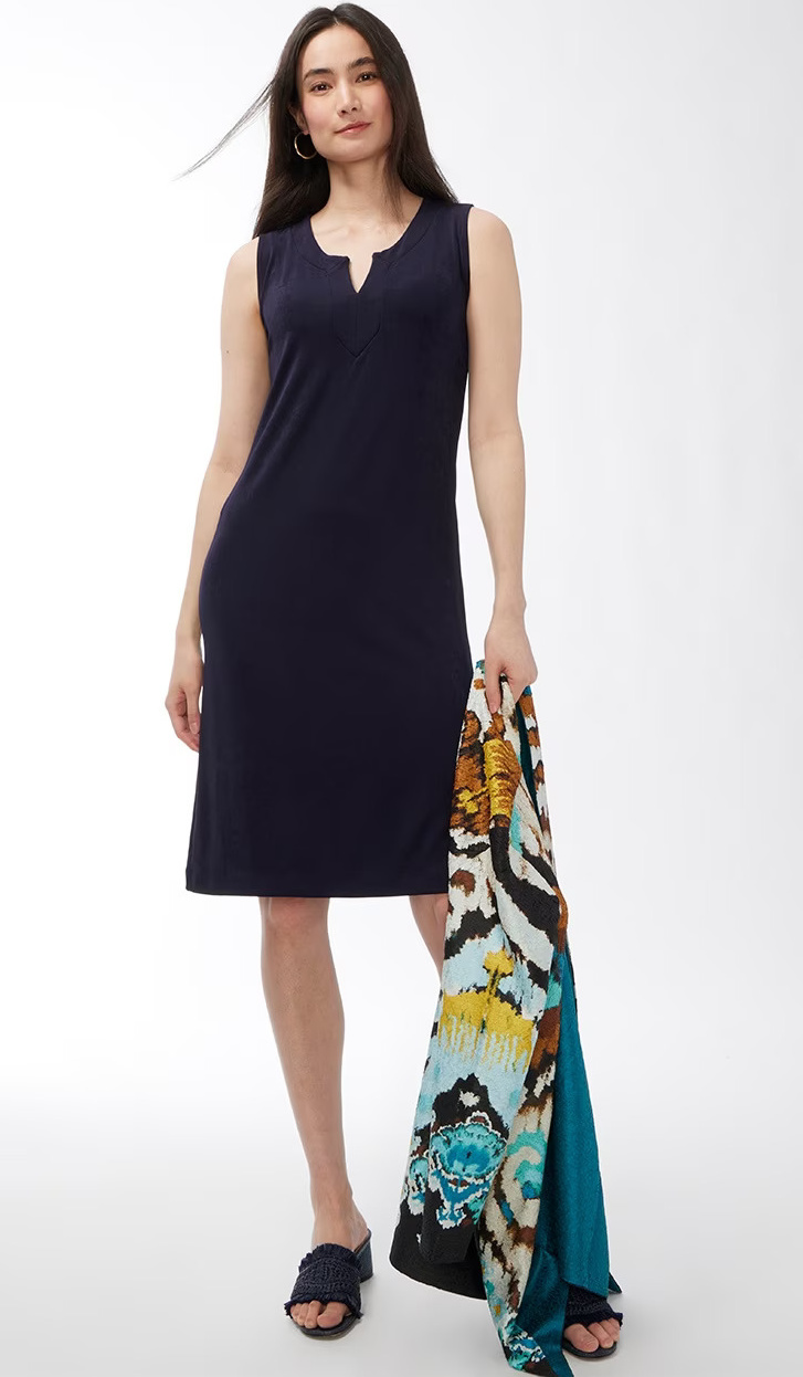 BETABRAND- Executive Ponte Dress Midi Blue Linen